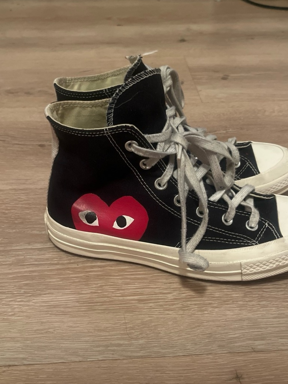 Mens Black High-Top Canvas Sneaker with White Trim - Picture 3 of 4
